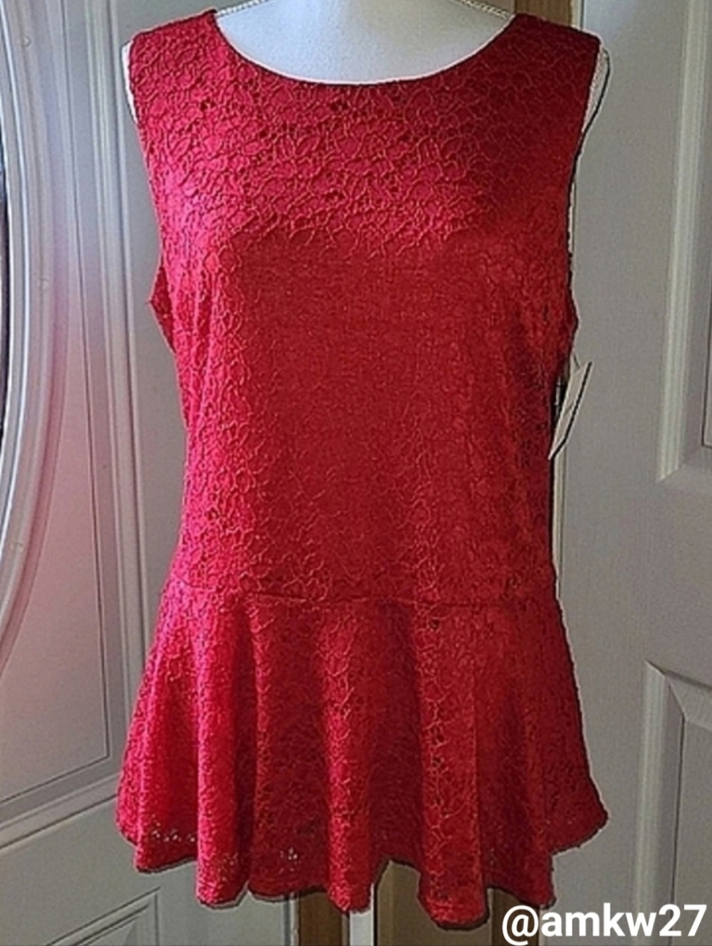 NWT Red Floral Lace Sleeveless Peplum Top Ellen Tracy Size Medium